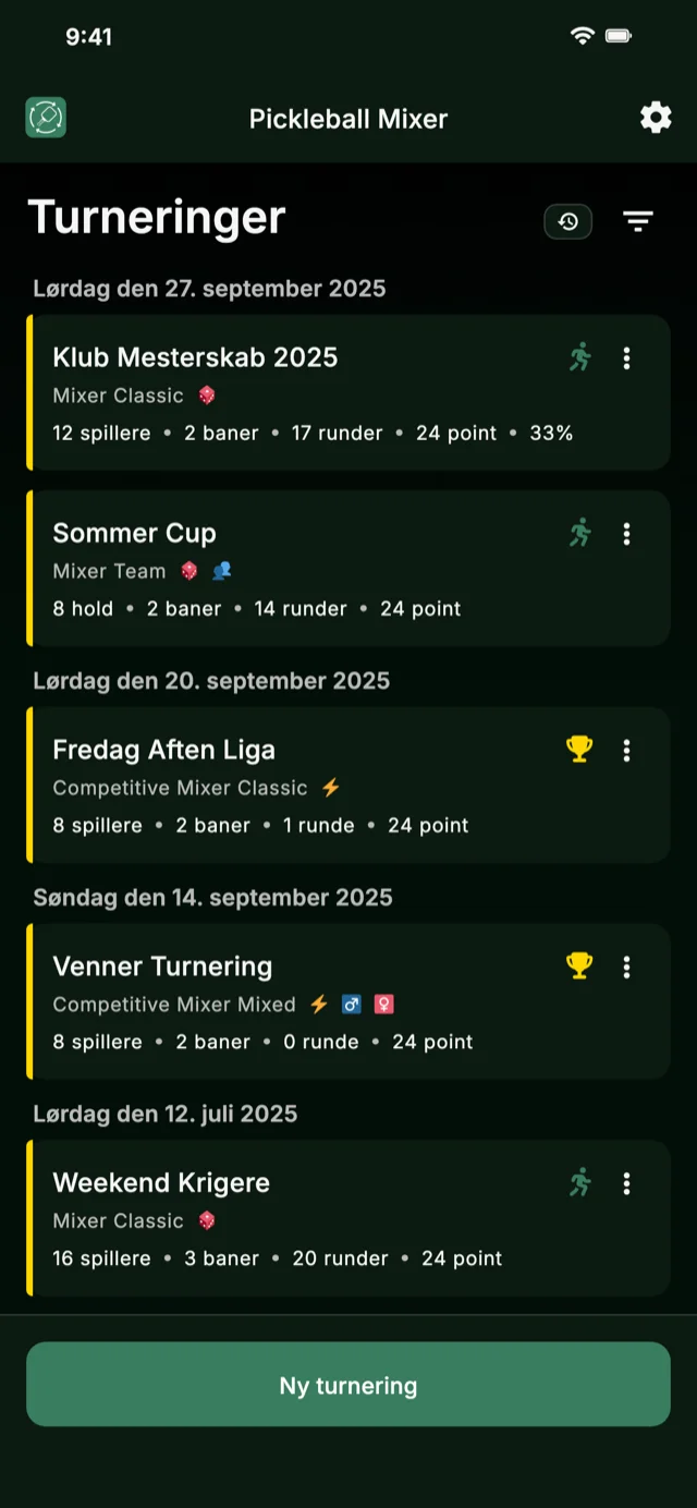 Pickleball turneringsapp til Mixer og Competitive Mixer formater