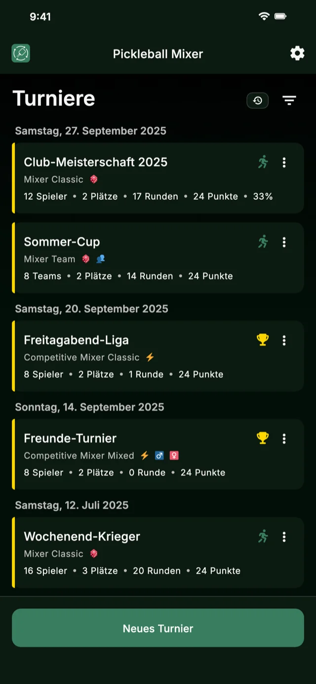 Pickleball-Turnierverwaltungs-App für Mixer- und Competitive-Mixer-Formate