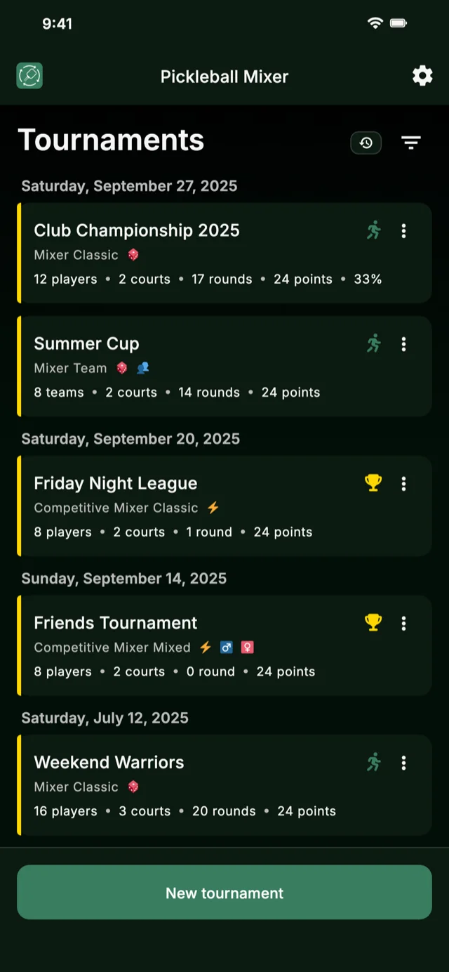 Pickleball tournament management app for Mixer and Competitive Mixer formats