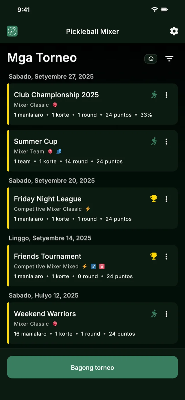 Pickleball tournament management app para sa mga format na Mixer at Competitive Mixer