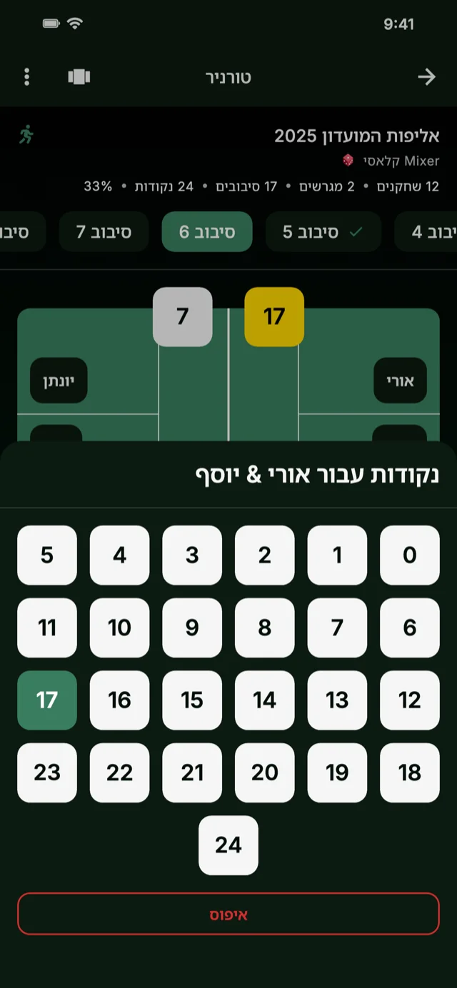 צילום מסך של האפליקציה המציג הזנת תוצאות