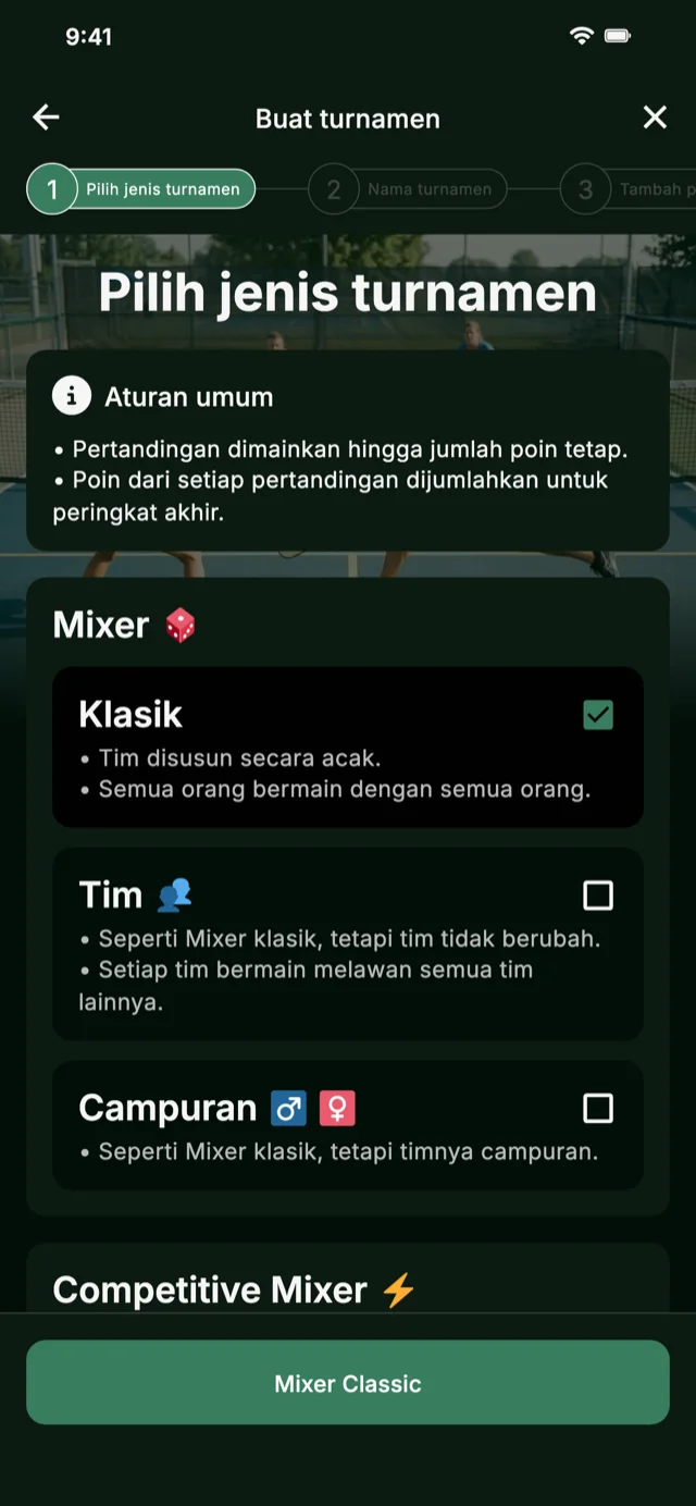 Pemilihan format turnamen pickleball untuk Mixer dan Competitive Mixer