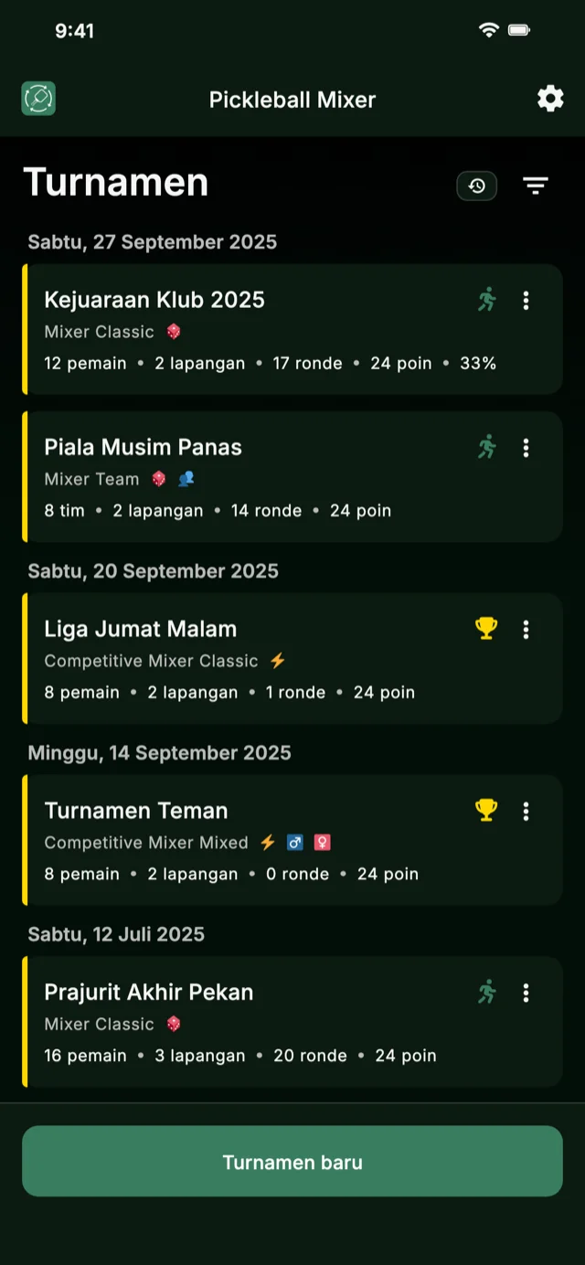 Aplikasi manajemen turnamen pickleball untuk format Mixer dan Competitive Mixer