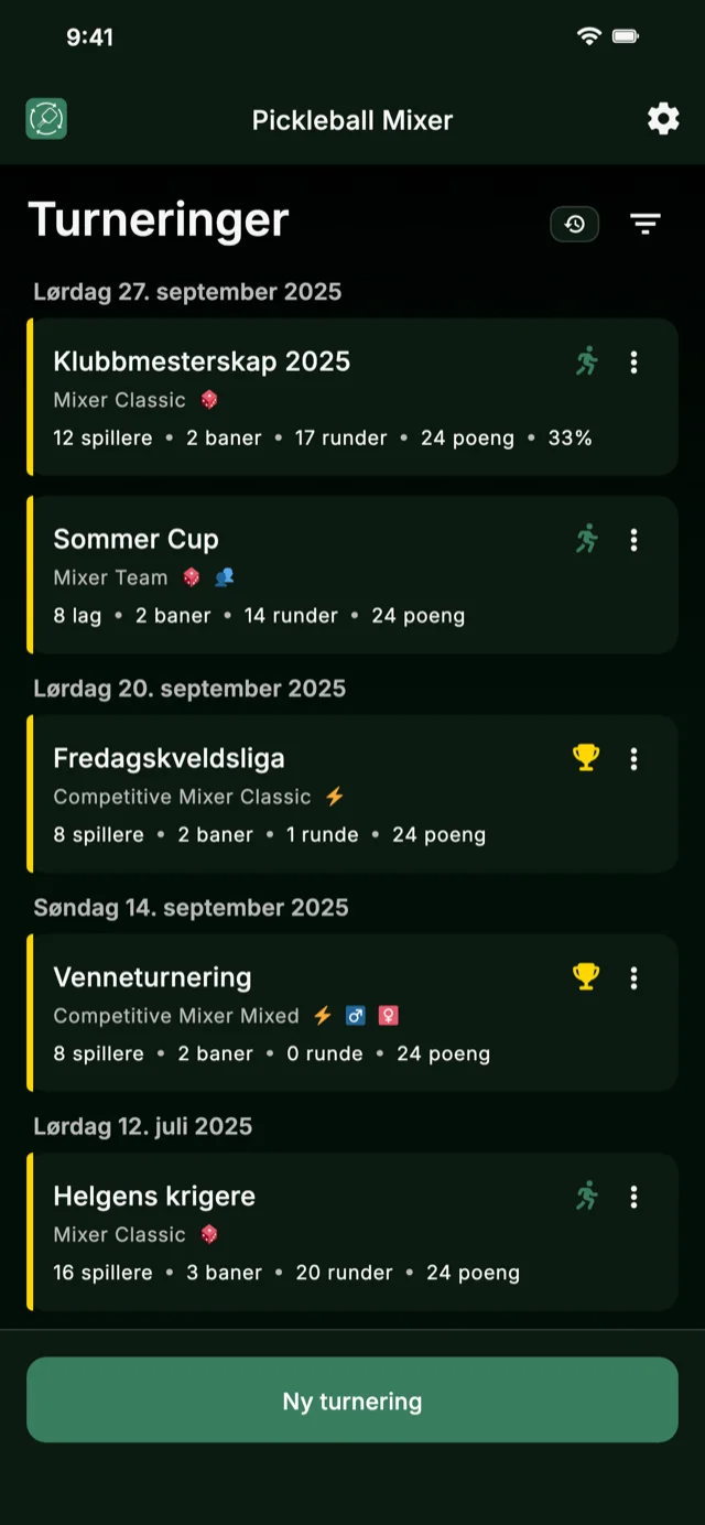 Pickleballturneringsapp for Mixer- og Competitive Mixer-formater
