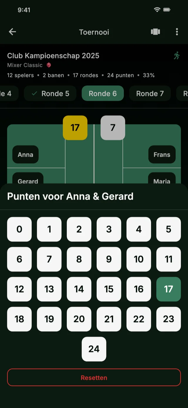 App screenshot met score invoer