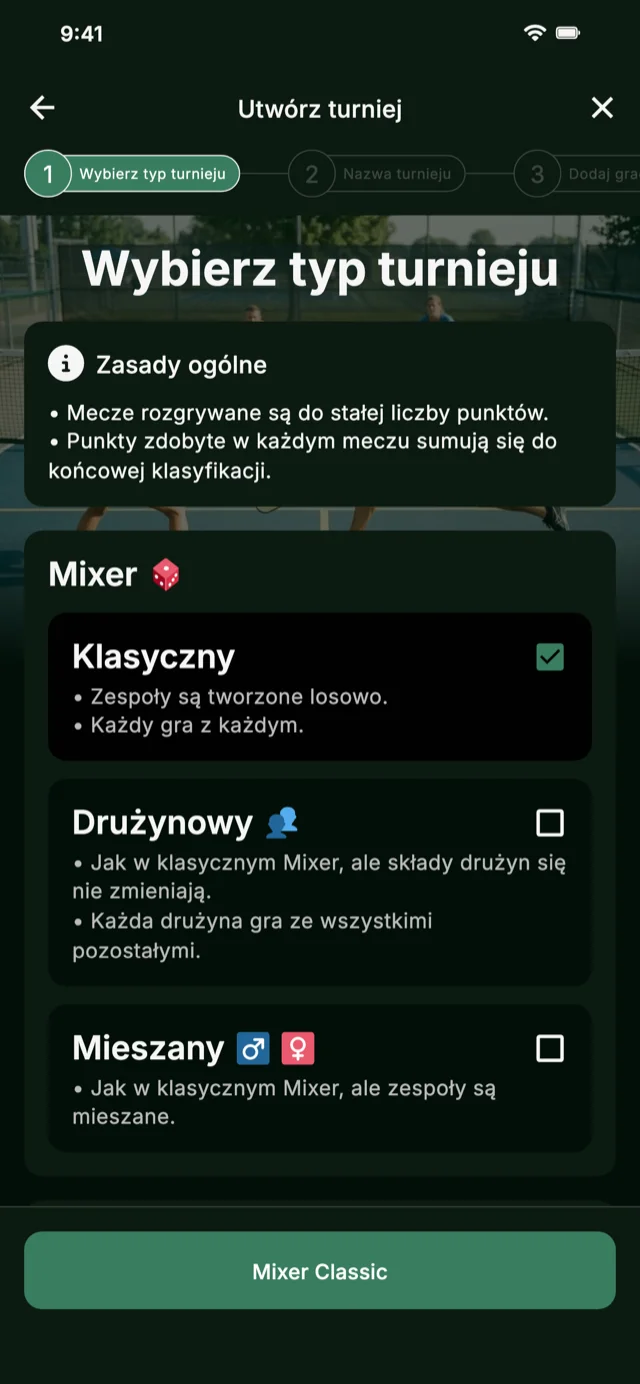 Wybór formatu turnieju pickleball dla Mixer i Competitive Mixer