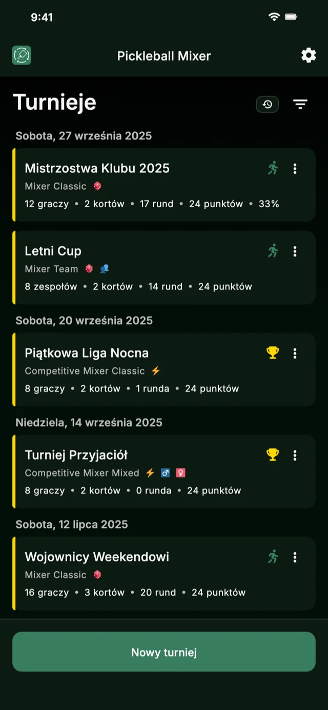 Aplikacja do zarządzania turniejami pickleball dla formatów Mixer i Competitive Mixer