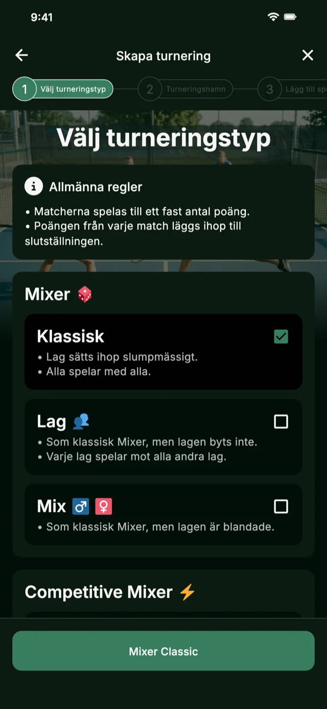 Val av pickleballturneringsformat för Mixer och Competitive Mixer
