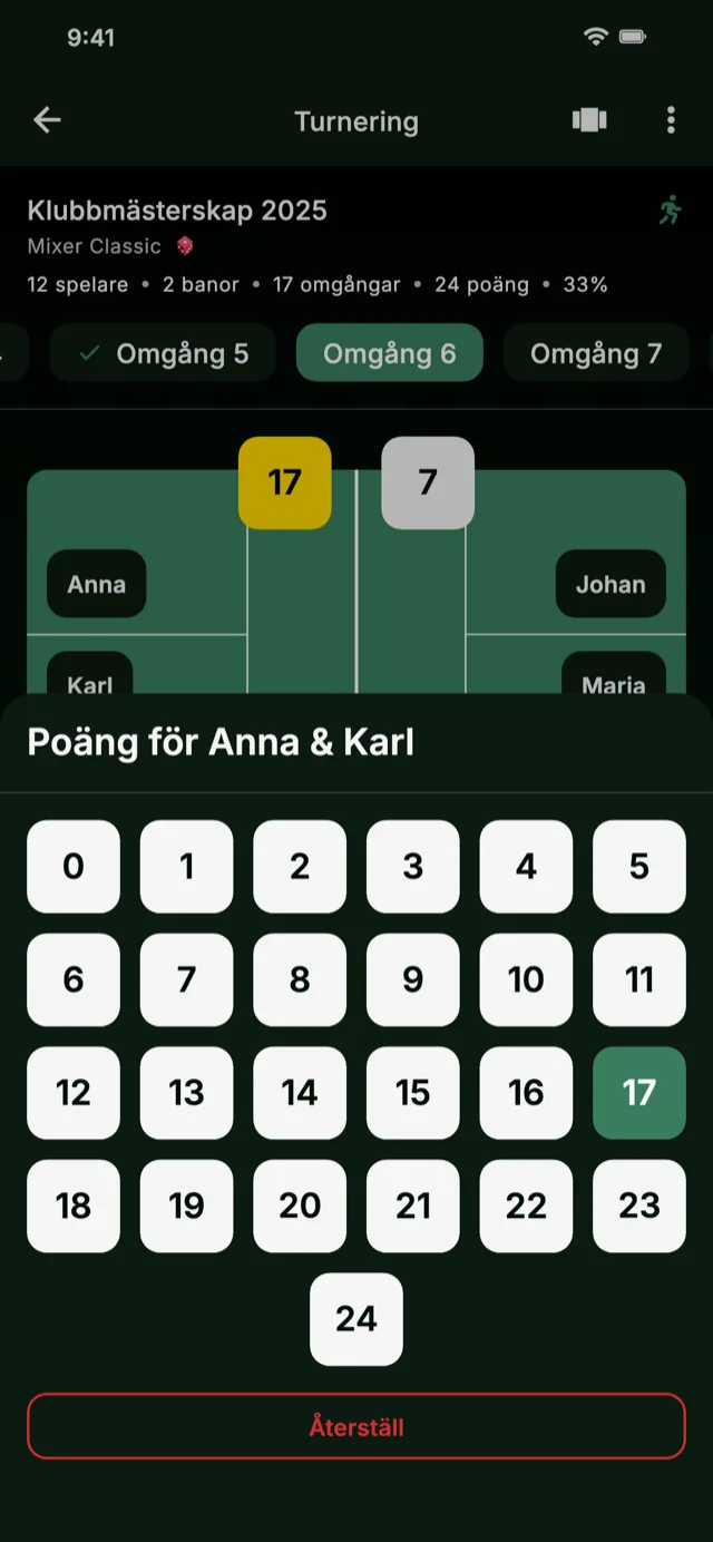 App-skärmbild som visar poänginmatning