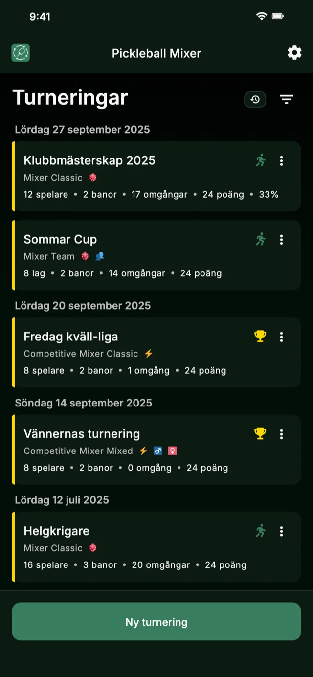 Pickleballturneringsapp för Mixer- och Competitive Mixer-format