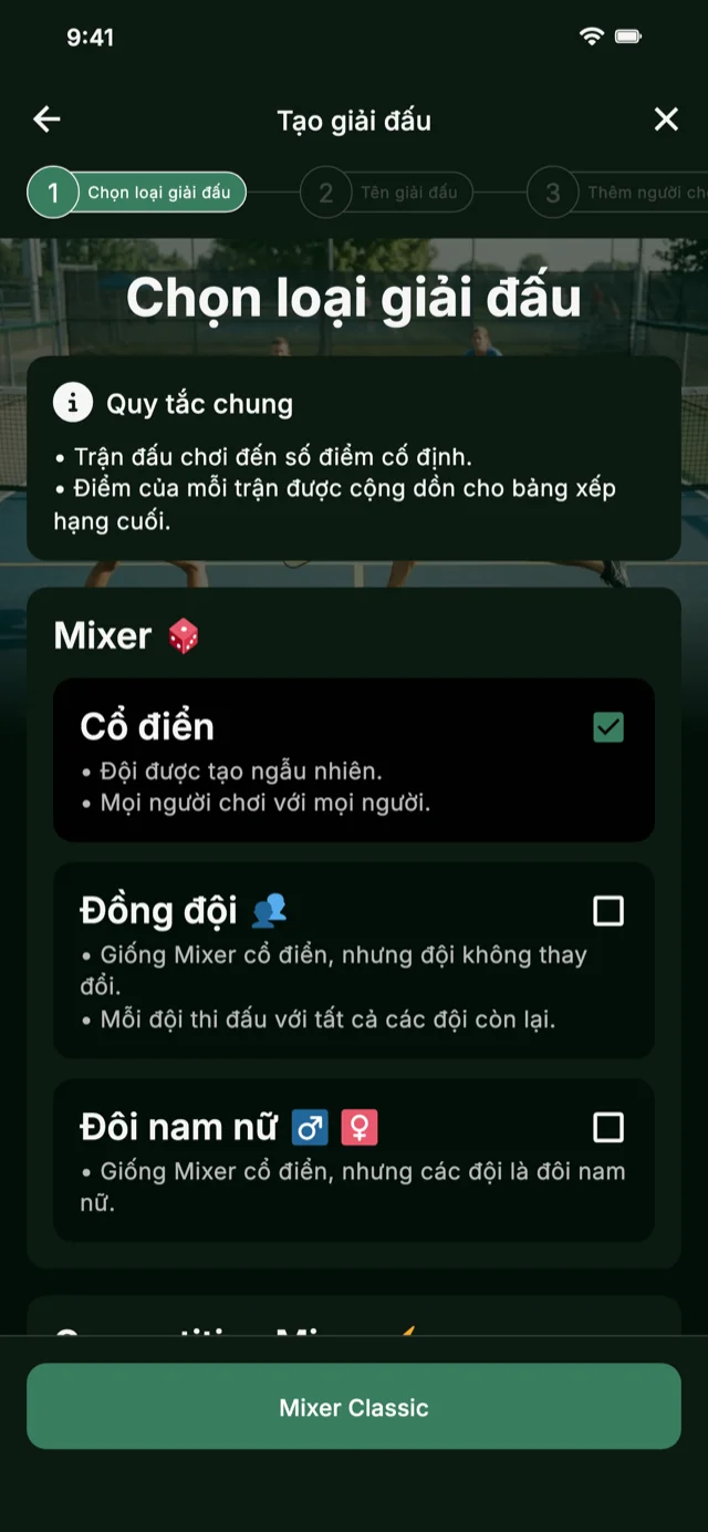 Chọn định dạng giải đấu pickleball cho Mixer và Competitive Mixer